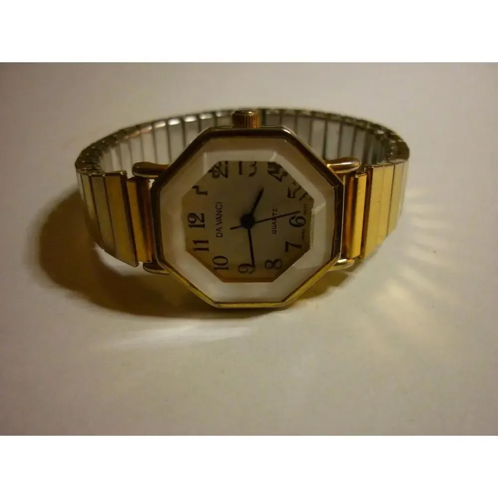 Da Vinci Quartz Watch Octagon Gold Tone Case Japan‎ Movement Expansion Band